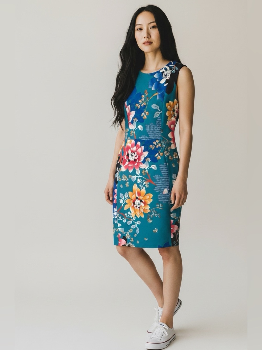 Calvin Klein Floral Scuba Sleeveless Sheath Dress Size 8 EUC